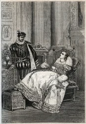 King Henry II (1519-1559) and Diane de Poitiers (1499-1566) - Henry II of France and Diane de Poitiers - engraving from 