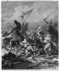 King Othon I of Germania, said the Great (912-973) surprised by the rebels in Rome. Engraving in Histoire des Papes-Rois-Queen and Empereurs a travers les centuries by Maurice Lachatre