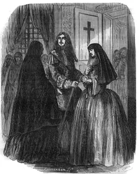 King of France Louis XIV (1638-1715) with Louise Francoise de la Valliere (1644-1710). Engraving of the 19th Century