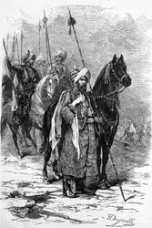 Kurdish soldiers in 1877 during the Eastern War (1875-1878) also called the Russo-Turkish War. Engraving in Le Monde Illustré n°1055 of June 30