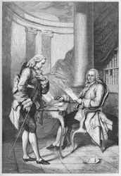 The Dismissal of Turgot 1776 - Louis XVI (1754-1793), king of France, and Anne Robert Jacques Turgot (1727-1781) - engraving from 
