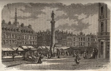 La grand Place a Lille - engraving in 