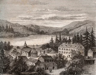 Lac de Gerardmer - Alsace Champagne Ardenne Lorraine - engraving in 