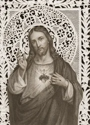 Lace card depicting The Sacred Heart of Jesus, 19th Century