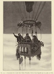 Ascent of April 15, 1875, Gaston Tissandier, Sivel and Croce-Spinelli in the Gondola of Zenith (engraving)