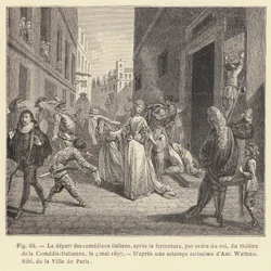Departure of the Italian Comedians after the Closure, by Order of the King, of the Comedie-Italienne Theatre, May 4, 1697