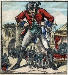 Lemuel Gulliver in the Land of the Lilliputians. Illustration for 