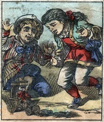 Lemuel Gulliver is used as a toy by the giant children of Brobdingnag. Illustration for 