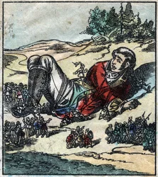 Lemuel Gulliver Woke Up After His Shipwreck and was Taken Prisoner by the Lilliputians. Illustration for 