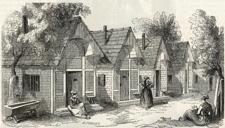 Les chalets de la Salpetriere pour les folles agitees - Engraving in “Tableau-de-Paris” by Edmond Texier 1852