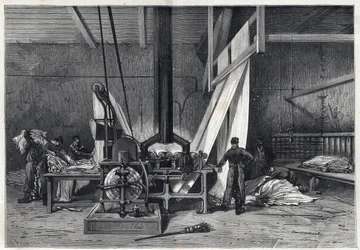 Les grandes usines - Dyeing erie Boutarel a Clichy la Garenne - Le mesh des Etoffes - engraving from 1869