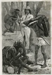 The Porters (Caucheros), in Darien, Engraving after a Drawing by D. Maillart, to Illustrate the Story Exploration at the Isthmus of Panama and Darien, by A. Reclus, Lieutenant of Ship, from 1876 to 1878, Published in Le Tour du Monde