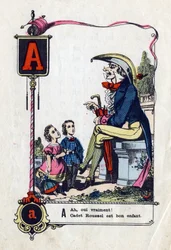 Letter A as Ah yes really cadet roussel is a child. Comic alphabet in illustrious sayings. Imaging of Epinal