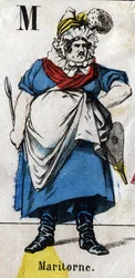Letter M: Maritorne. Engraving in "Alphabet masquerade". Second half of the 19th century
