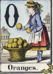 Letter O: Oranges. Recreative Alphabet. Epinal Imaging, circa 1880