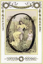 Letter representing a swinging mother and her son, late 19th century