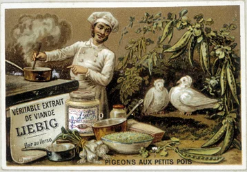 Liébig recipes: pigeons with peas - chromo.
