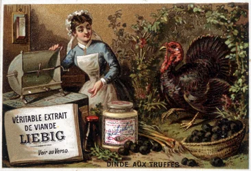 Liébig recipes: turkey with truffles - chromo. Liébig