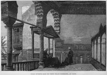 Loggia of Memlook Radnau Beys house, Cairo, from LEgypte by Georg Moritz Ebers, 1881