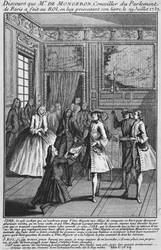 Louis Basile Carre de Montgeron offering his book on Deacon Francois de Paris and the Convulsionaries of Saint-Medard to King Louis XV, 1737