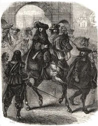 Louis XIV and his wife Marie Therese of Austria entered Paris in 1660. Engraving in 