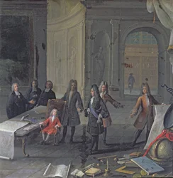 Louis XIV attending a lesson of his great grandson, the future Louis XV, c.1715