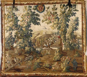 Louis XV Verdure Aubusson tapestry, featuring the Cluny coat of arms