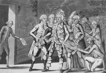 Man in assignates: group of deputies seeking a Brissoter (Jacques Pierre Brissot de Warville 1754-1793) Anonymous. Print. 1791