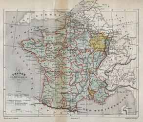 Map of France on the death of Louis XIV in 1715. Engraving in History of France by Victor Duruy (1811-1894), 1882