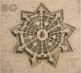 Map of Palmanova, from Les Villes de Venetie, 1704, published by Rutgert Alberts in The Hague