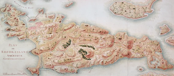 Map of Rhode Island at the time of its occupation 1780-81 by the French Army on the orders of Jean-Baptiste de Vimeur Count of Rochambeau