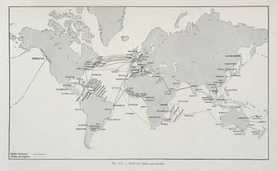 Map of submarine cables worldwide - in Through electricity by G. Davy