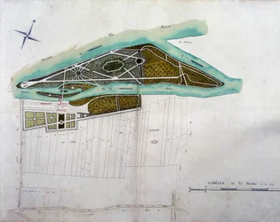 Map of the garden of Moulin Joly. Plate of the atlas of plans of the territory of Colombes (1780), preserved in the National Archives.