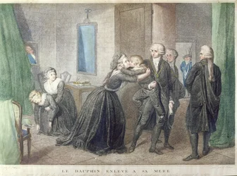 Marie-Antoinette bids farewell to her son the Dauphin, Louis-Charles de Bourbon at the Temple, 3rd July 1793
