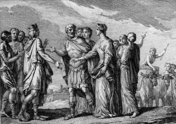 Marriage of Clovis I (466-511), King of the Franks, with Clotilde (Saint Clothilde, ca. 475-545) in 493. Engraving of the 18th century