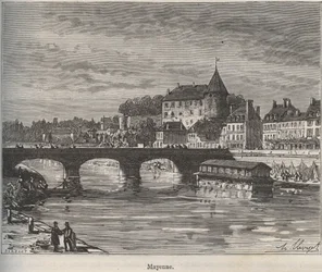Mayenne is a Commune in the West of France in the Region of Pays de la Loire - Engraving in 