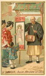 Mendicant monk with a drum, China