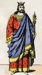 Merovingian Dynasty: Portrait of Dagobert III (699-715), King of the Franks from 711 to 715. Epinal imaging from the end of the 19th century. Private collection.