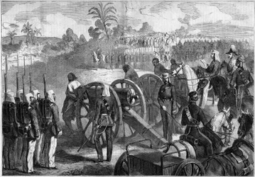 Military Execution of Indian Revolts by the English Army. Convicts are Tied to the Mouths of Guns before Being Executed. India