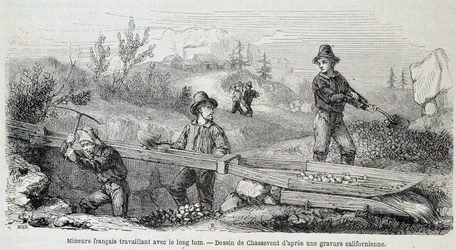 Miners (gold seekers) French working with the long tom - in 