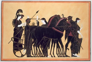 Minerva in a war chariot with attendants, published 1808-10
