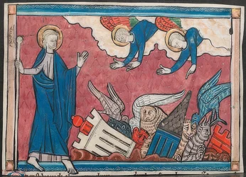 Miniature from a Manuscript of the Apocalypse: The Fall of Babylon. Around 1295