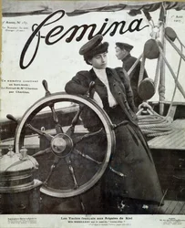 Miss Mabilleau on the bridge of the yacht 