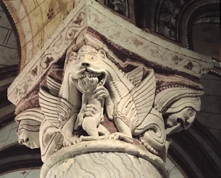 Monster devouring a human, column capital