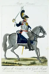 Mounted Officer of the Cuirassiers of the Royal Guard, from Troupes Francaises, pub. chez Basset, Paris, c.1790
