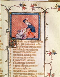 Ms 1126 f.66r The Violence of Jealousy, from the Roman de la Rose c.1487-95