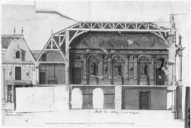 South-north cross-section of the Grand Salon and the Salle de Diane of the Chateau de Versailles constructed by Louis Le Vau