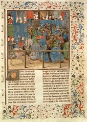 A Tournament Scene, from the Histoire des Nobles Princes de Hainaut, by Jacques de Guise (Ms 149 t.3 fol.82)
