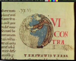 Historiated initial Q depicting a Cistercian monk harvesting in the fields, from Moralia in Job by Pope Gregory the Great