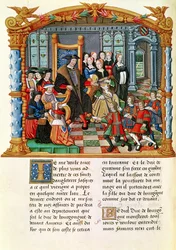 Charles the Bold, Duke of Burgundy, receiving the envoys from France and Guyenne, from the Memoirs of Philippe of Commines
